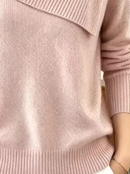 Full Size Asymmetric Ribbed Collar Sweater Plus Size Luxe Curves Plus Size Fashion