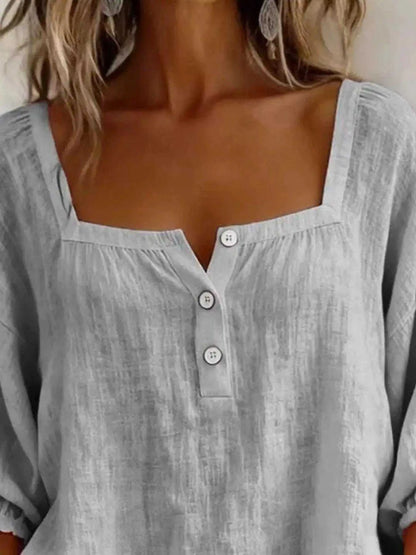 Full Size Square Neck Button Detail Blouse Plus Size Luxe Curves Plus Size Fashion