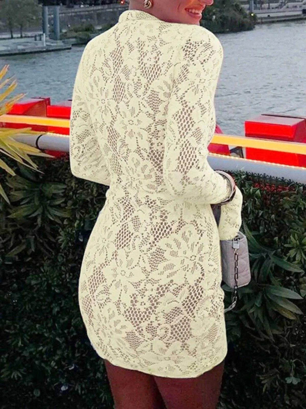 Lace Cutout Long Sleeve Mini Dress Luxe Curves Plus Size Fashion