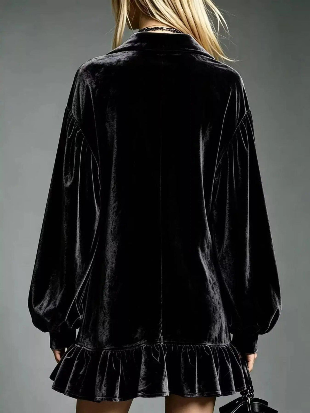 Full Size Velvet Ruffled Hem Long Sleeve Dress Plus Size Luxe Curves Plus Size Fashion