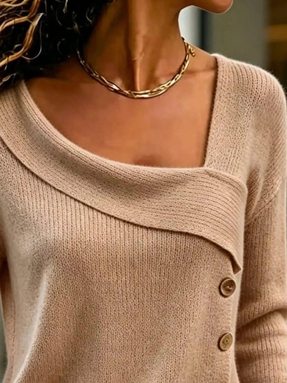 Full Size Asymmetrical Decor Button Sweater Plus Size Luxe Curves Plus Size Fashion