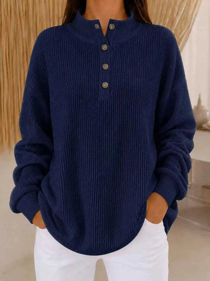 Full Size Waffle Knit Button Detail Sweatshirt Plus Size Luxe Curves Plus Size Fashion