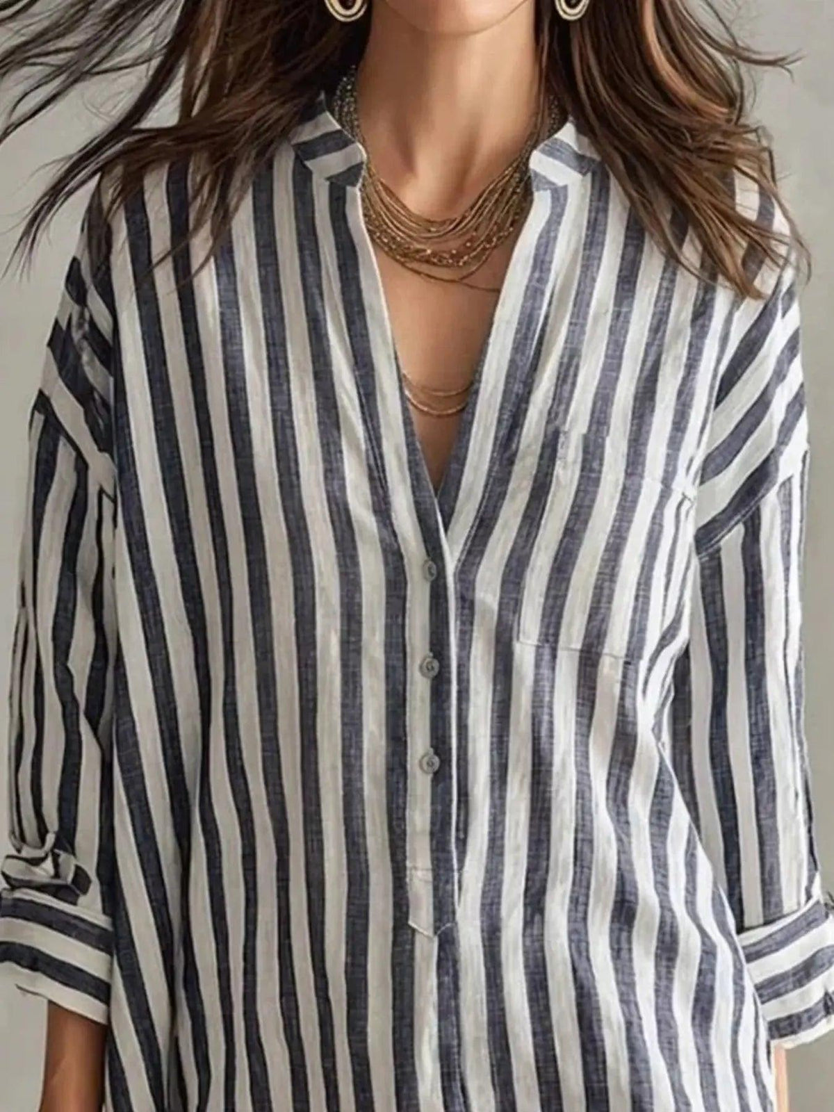 Full Size Striped Linen Shirt Mini Dress Plus Size Luxe Curves Plus Size Fashion