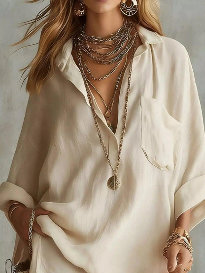 Full Size Oversized Long Sleeve Shirt and Shorts Two-Piece Set Plus Si Luxe Curves Plus Size Fashion