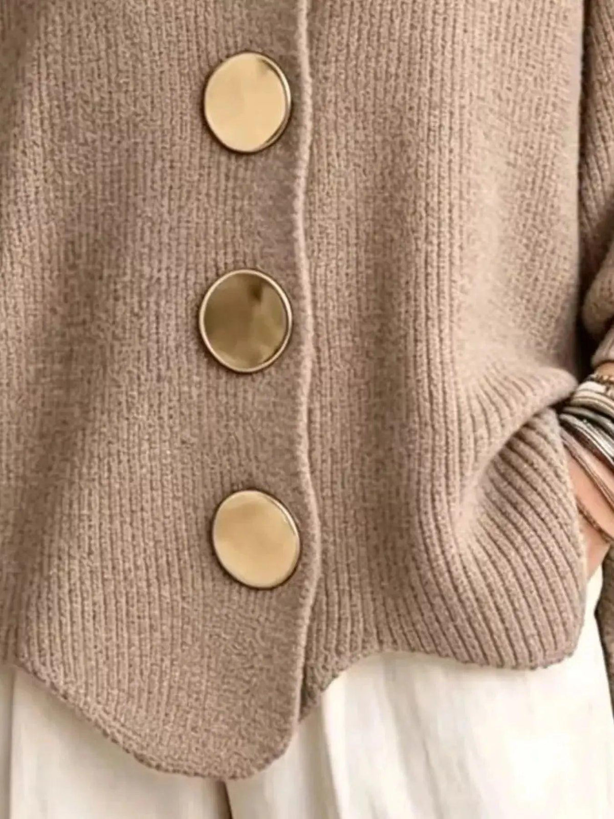 Full Size Gold Buttons Lantern Sleeve Cardigan Plus Size Luxe Curves Plus Size Fashion
