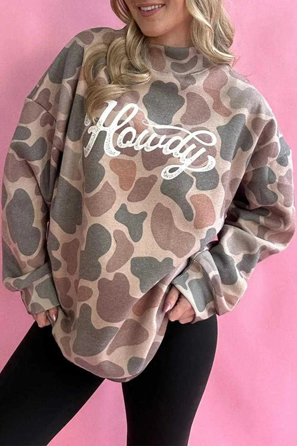 Plus Size Multicolour Camouflage Western Graphic Sweatshirt Luxe Curves Plus Size Fashion