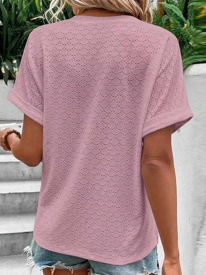 Notched Short Sleeve Top Luxe Curves Plus Size Fashion