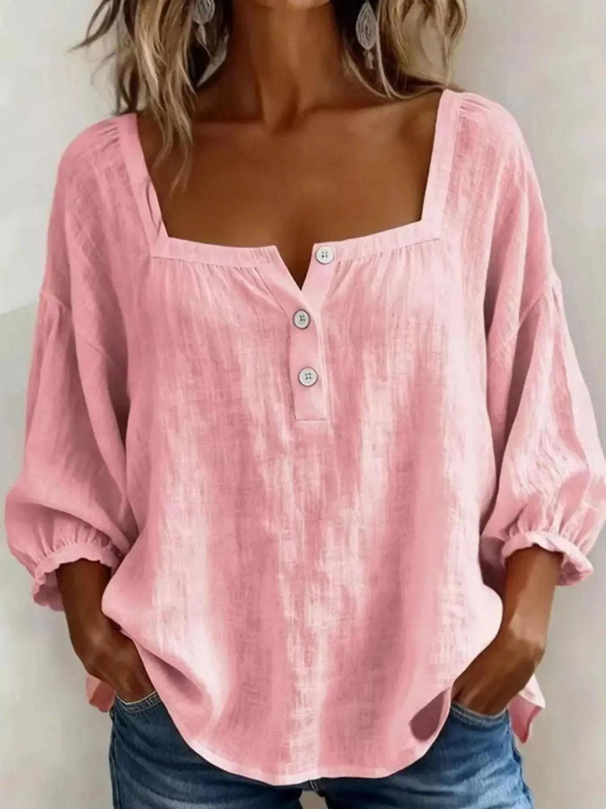 Full Size Square Neck Button Detail Blouse Plus Size Luxe Curves Plus Size Fashion