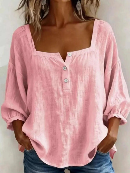Full Size Square Neck Button Detail Blouse Plus Size Luxe Curves Plus Size Fashion