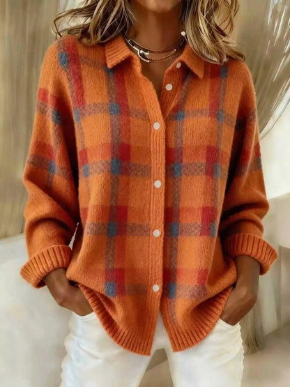 Full Size Plaid Button-Down Knit Cardigan Plus Size Luxe Curves Plus Size Fashion