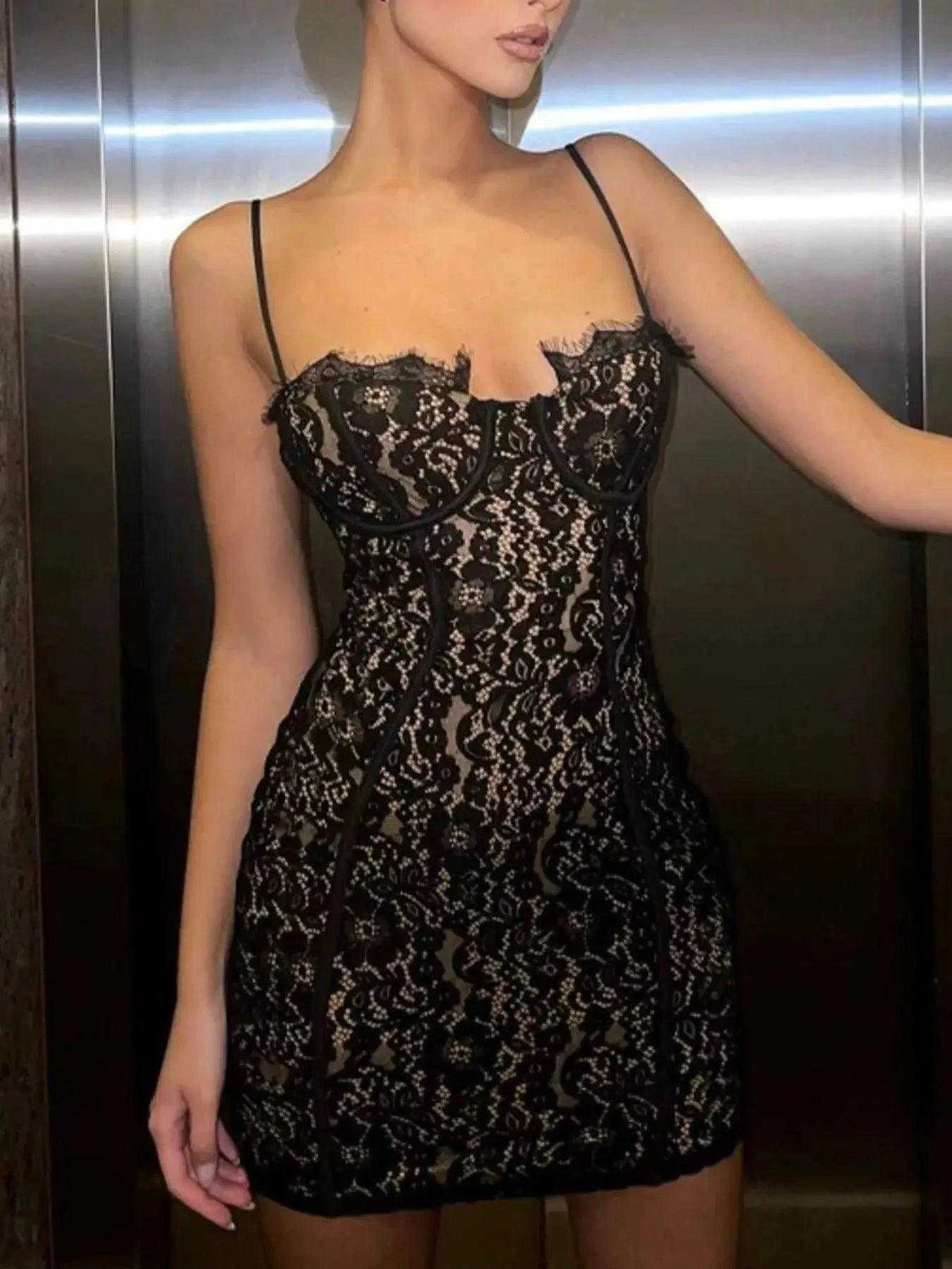 Lace Spaghetti Strap Mini Dress Luxe Curves Plus Size Fashion