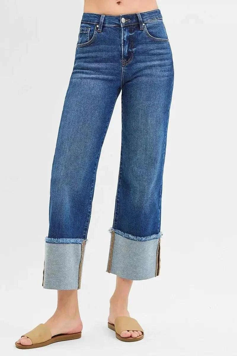 RISEN Full Size Mid Rise Crop Wide Wide Cuffed Jeans Plus Size Luxe Curves Plus Size Fashion