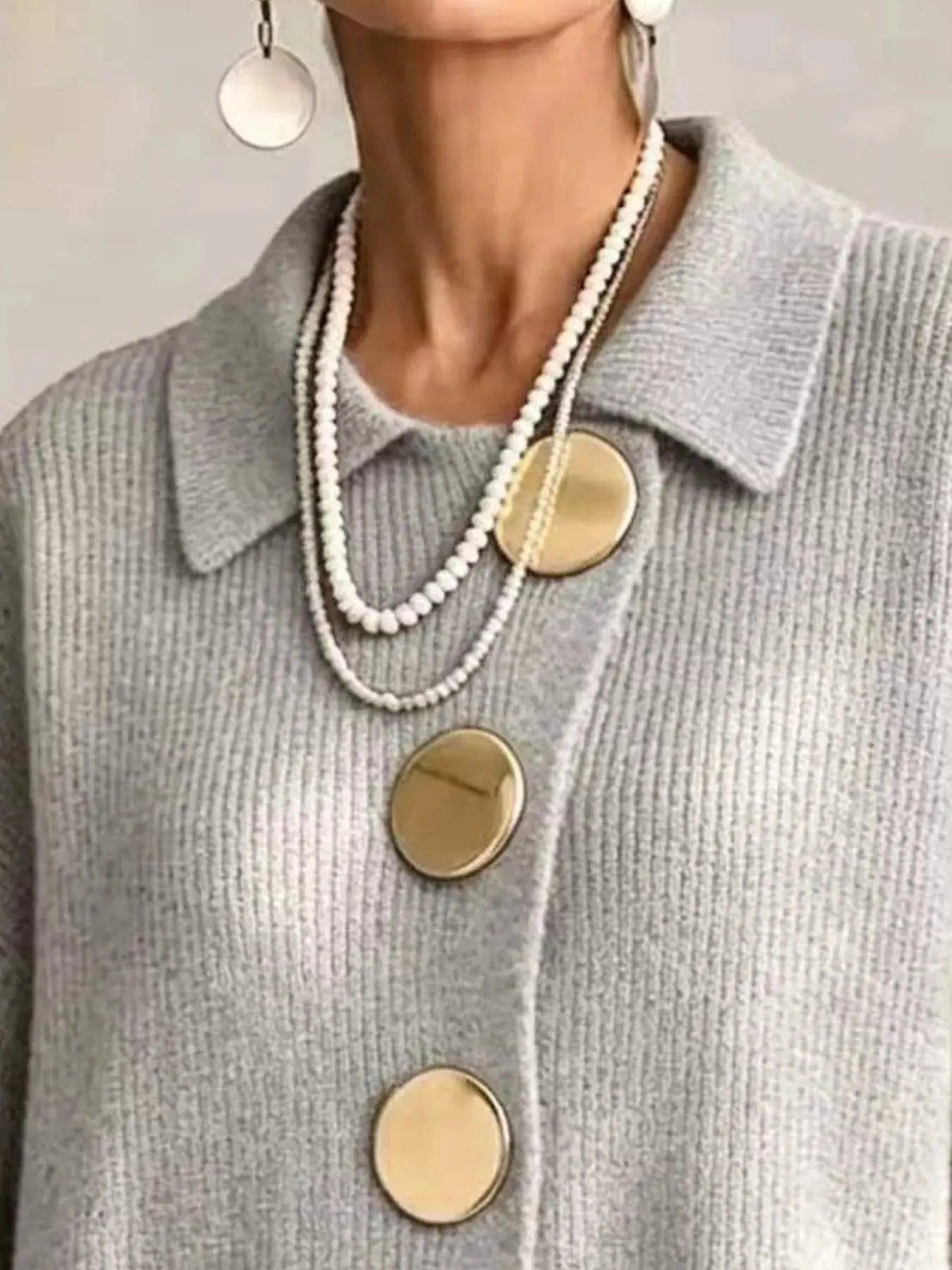 Full Size Gold Buttons Lantern Sleeve Cardigan Plus Size Luxe Curves Plus Size Fashion