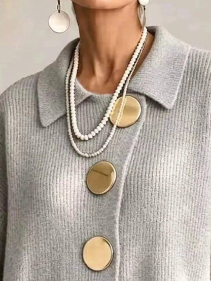 Full Size Gold Buttons Lantern Sleeve Cardigan Plus Size Luxe Curves Plus Size Fashion